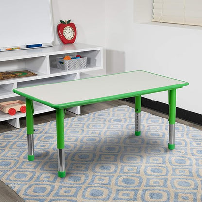 Flash Furniture Wren 23.625''W x 47.25''L Rectangular Green Plastic Height Adjustable Activity Table with Grey Top