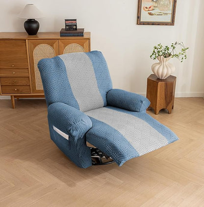 Lavish Cover Jacquard Recliner Chair Cover, Stretch Recliner Slipcover, Lazy Boy Recliner Sofa Protector, Furniture Cover for Pets and Scratches(Recliner,Blue+LightGrey)