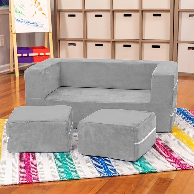 Jaxx Zipline Modular Kids Loveseat & Ottomans/Fold Out Lounger, Platinum