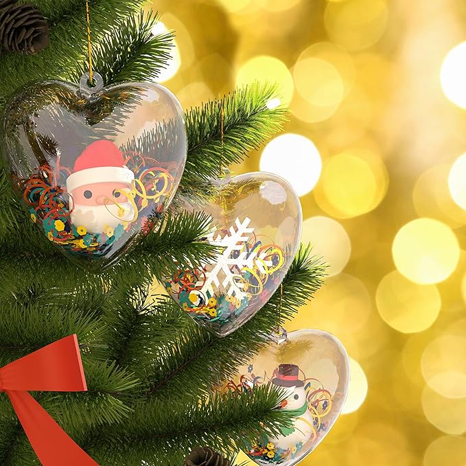 Clear Plastic Ornaments, Pack of 10 Individual 80mm Clear Plastic Heart Christmas Ornaments,Fillable Balls for Christmas Tree Decor, Wedding Party, DIY Crafts by S SEEKINGTAG