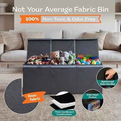 SoftOwl Extra Large Toy Storage Organizer with Lid - Sturdy, Collapsible Toy Chest Storage Box Design - Toys Bin with Dividers for Kids, Nursery, Bedroom, Playroom 37"x16"x14"