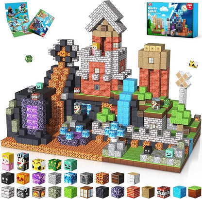 150PCS Magnetic Blocks - Magnet Building Blocks, Stacking Magents Cubes Toys Forest Dark Castle Set, STEM Montessori Sensory Toys for Kids Boys and Girls Ages 3 4 5 6 7 8 9 10 Easter Birthday Gifts