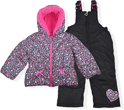 Arctic Quest Little Girls Bib Snow Pants and Ski Jacket Water-Resistant Snowsuit For Kids Winter Jacket For Girls