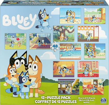 Bluey 12-Pack of Jigsaw Puzzles for Families, Kids, and Preschoolers Ages 4 and Up
