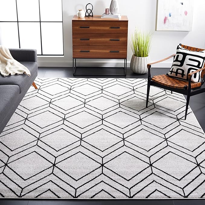 SAFAVIEH Adirondack Collection X-Large Area Rug - 11' x 15', Ivory & Black, Modern Geometric Design, Non-Shedding & Easy Care, Ideal for High Traffic Areas in Living Room, Bedroom (ADR241A)