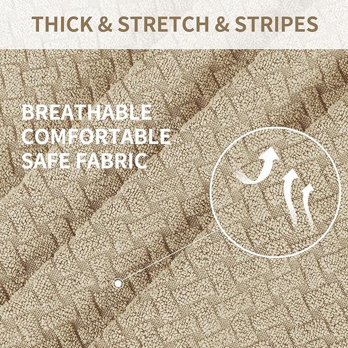 JIVINER 8-Piece Recliner Sofa Covers Stretch Jacquard Couch Covers for Recliner Slipcovers for Living Room 3 Cushion Soft Recliner Protector with Pocket (Sofa Recliner, Light Beige)