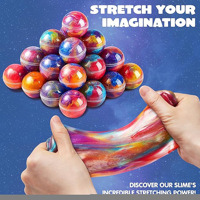 JOYIN Slime Party Favors, 24 Pack Galaxy Slime Ball - Stretchy, Non-Sticky, Mess-Free, Stress Relief, and Safe - Toys for Girls and Boys - Easter, Classroom Reward, Party Supplies, Valentines