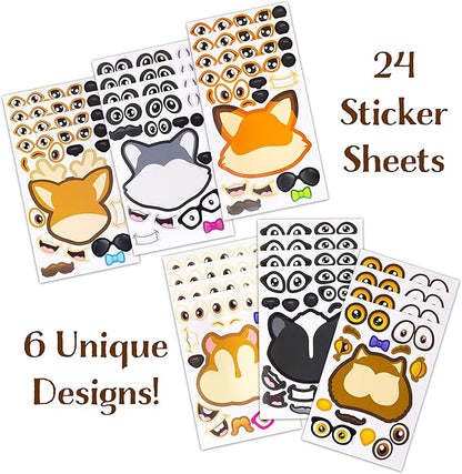 24 Make A Woodland Creatures Sticker Sheets - Fun Addition to Baby Shower Decorations & Birthday Party Supplies, Favors & Decor - Woodland Animals Include Fox, Owl, Chipmunk, Skunk, Deer, Raccoon