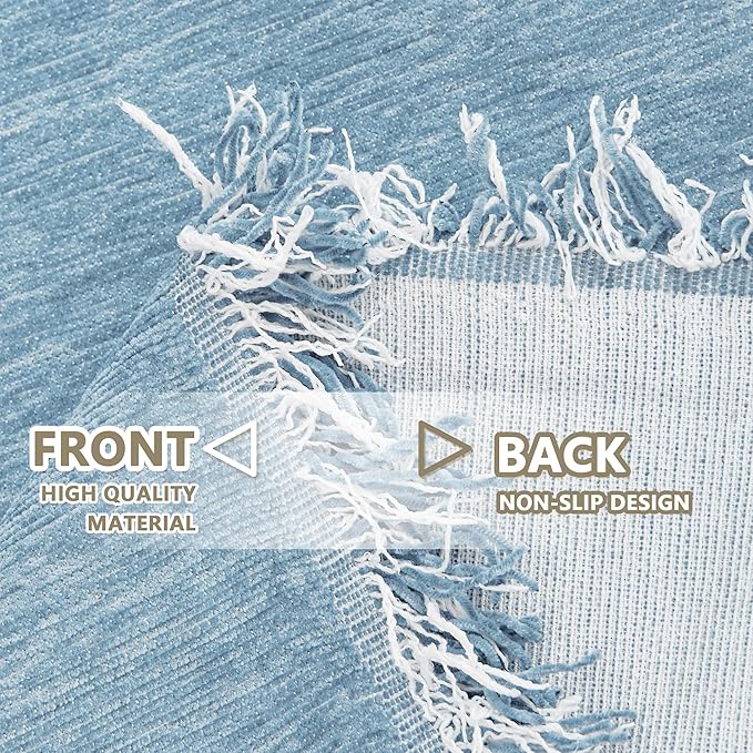 MYSKY HOME Blue Sectional Couch Covers Chenille Sofa Covers for 3 Cushion Couch Universal Easy Fitted Sofa Cover Durable Furniture Protector with White Tassel Edge for Kids Dogs Pets, 71" X102"