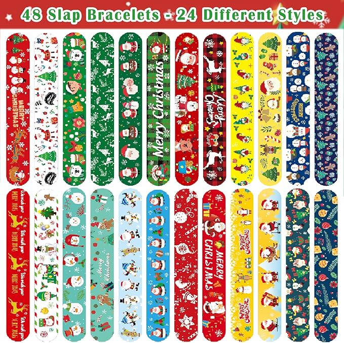 Viicoor Slap Bracelets Christmas 48 PCS Snap Bracelet Wrisrtband for Party Favors Basket Bag Filler School Prizes Gifts Party Favors Bulk