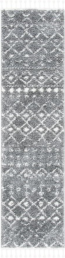 SAFAVIEH Berber Fringe Shag Collection 2'2" x 8' Grey/Ivory BFG516F Moroccan Non-Shedding Living Room Bedroom Dining Room Entryway Plush 1.2-inch Thick Runner Rug