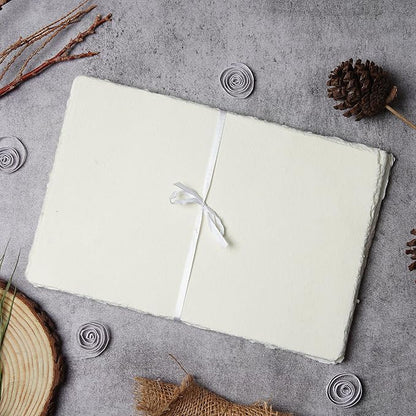 LEATHER VILLAGE Watercolor Paper - 6 X 4 inches, 50 Sheets - Mixed Media Watercolor Paper - 150 GSM Thick Deckle Edge Virgin Cotton Handmade Paper - Off White