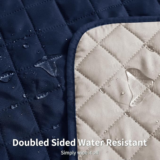 CHUN YI Couch Cover, Water Resistant Slipcover for 3 Cushion Sofa, Reversible Washable Sofa Cover with Adjustable Strap Storage Pocket for Living Room Dog Pet (Sofa, Navy)