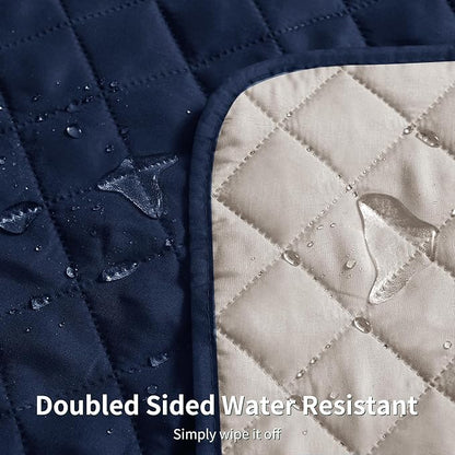 CHUN YI Oversized Couch Cover, Water Resistant Sofa Cover Slipcover for 4 Cushion Sofa, Washable with Adjustable Strap Storage Pocket for Living Room Dog Pet (Oversized Sofa, Navy)