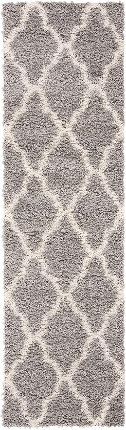 SAFAVIEH Dallas Shag Collection 2'3" x 6' Grey/Ivory SGDS257G Trellis Non-Shedding Living Room Bedroom Dining Room Entryway Plush 1.5-inch Thick Runner Rug