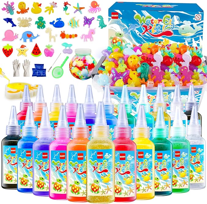 QANIY Magic Water Elf Toy Kit for Kids with 20 Gels and 24 Molds, Aqua Fairy,Fun DIY Craft Kit, Squishy Maker, Magic Water Art Kit Favors, Kids Christmas Gifts Crafts Ages 4-8