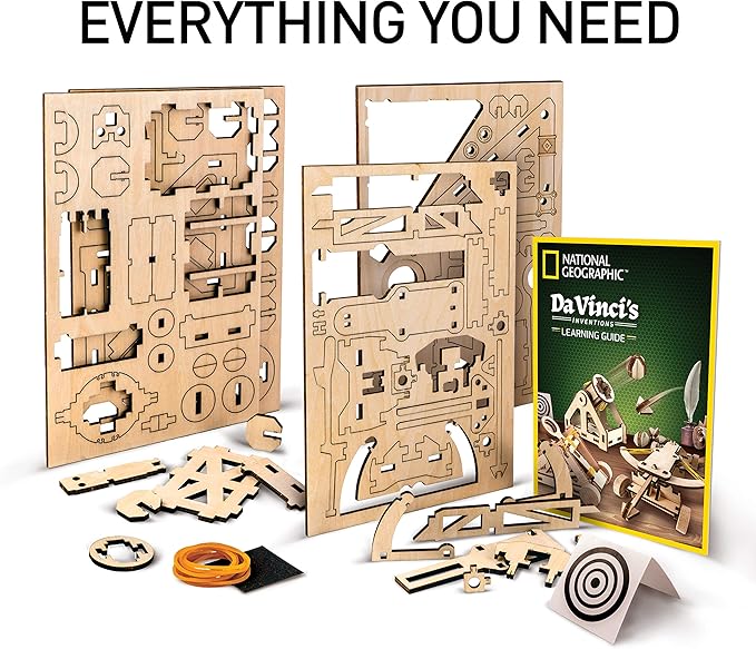 National Geographic Da Vinci Model Kit - Catapult Kit for Kids, 3D Puzzle Building Toy for Boys and Girls, Wood Building Kit for Kids, A Great STEM Project, Engineering Model Kit