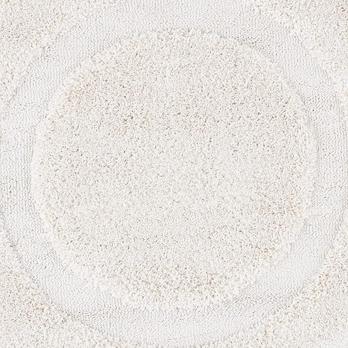 SAFAVIEH Florida Shag Collection Area Rug - 6'7" Round, Creme & Creme, Border Design, Non-Shedding & Easy Care, 1.2-inch Thick Ideal for High Traffic Areas in Living Room, Bedroom (SG454-1111)