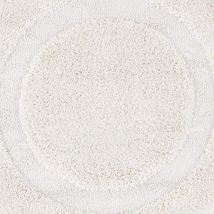 SAFAVIEH Florida Shag Collection Area Rug - 6'7" Round, Creme & Creme, Border Design, Non-Shedding & Easy Care, 1.2-inch Thick Ideal for High Traffic Areas in Living Room, Bedroom (SG454-1111)