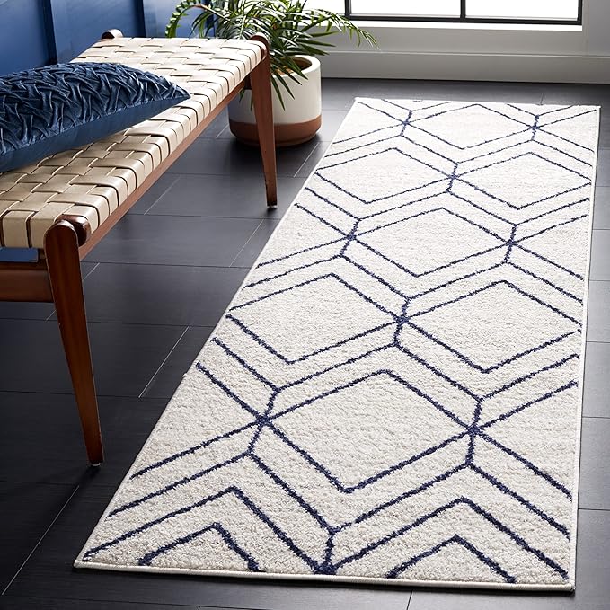 SAFAVIEH Adirondack Collection Runner Rug - 2'6" x 10', Light Grey & Navy, Modern Geometric Design, Non-Shedding & Easy Care, Ideal for High Traffic Areas in Living Room, Bedroom (ADR241N)