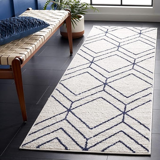 SAFAVIEH Adirondack Collection Runner Rug - 2'6" x 8', Light Grey & Navy, Modern Geometric Design, Non-Shedding & Easy Care, Ideal for High Traffic Areas in Living Room, Bedroom (ADR241N)
