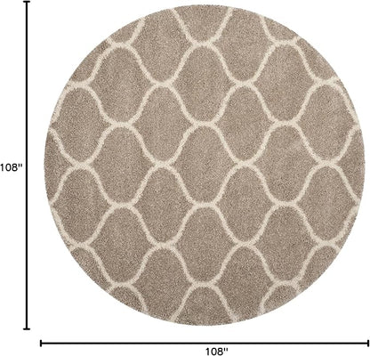 SAFAVIEH Hudson Shag Collection 9' Round Beige/Ivory SGH280S Moroccan Ogee Trellis Non-Shedding Living Room Bedroom Dining Room Entryway Plush 2-inch Thick Area Rug
