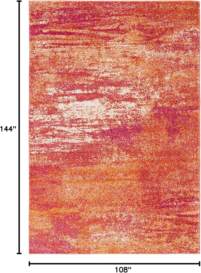 SAFAVIEH Evoke Collection 9' x 12' Ivory / Orange EVK272P Modern Abstract Non-Shedding Living Room Bedroom Dining Home Office Area Rug