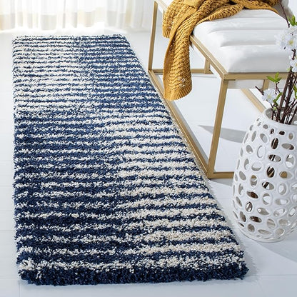 SAFAVIEH Hudson Shag Collection Runner Rug - 2'3" x 8', Navy & Ivory, Modern Abstract Design, Non-Shedding & Easy Care, 2-inch Thick Ideal for High Traffic Areas in Living Room, Bedroom (SGH298N)