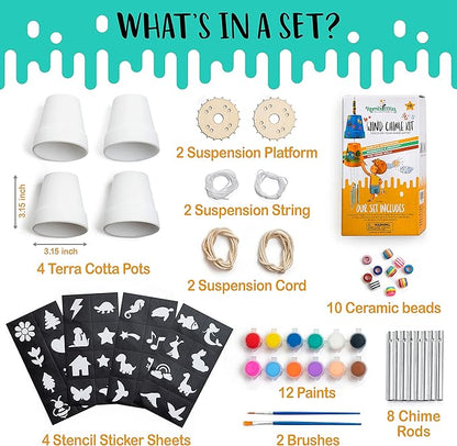 ROMI'S WAY 2-Pack Make Your Own Wind Chime Kit - Larger Bells, Stencils and Beads, Arts and Crafts for Kids Ages 8-12, 6-8 - DIY Craft Kit for Girls & Boys - Unique Art Gifts for Christmas, Birthday