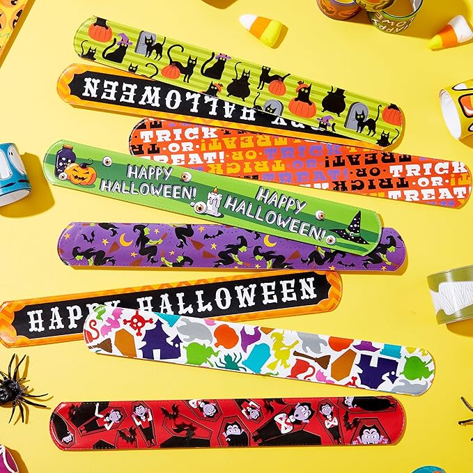 JOYIN 48 PCS Halloween Slap Bracelets for Kids Halloween Party Favors, Friendship Bracelets Bulk Girls Boys Gifts Trick or Treats Party Decorations, Snap Bracelet Classroom Exchange Prizes