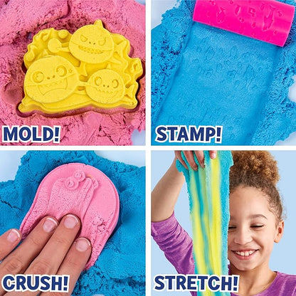 Horizon Group USA Baby Shark SLIMYGLOOP Slimy Sand, Includes 15 Oz. Stretchable, Moldable, Expandable Non-Stick Slimy Play Sand in 3, 3 Molds & 2 Impression Rollers Included