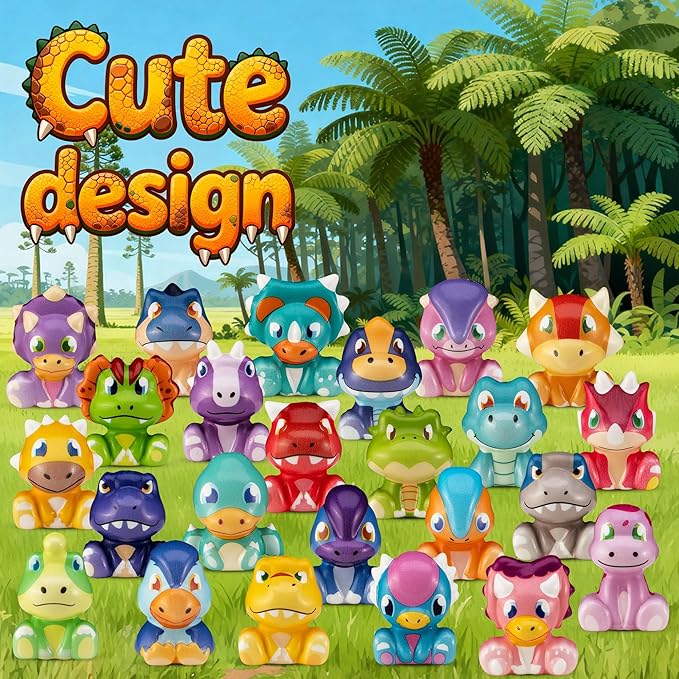 24 Pack Filled Easter Eggs for Kids Prefilled Egg Fillers Squishy Toys Stuffed Easters Gifts Basket Stuffers for Kids Girls Toddlers Boys Easters Egg Hunt Party Favors Dinosaur (Easter Dinosaur)