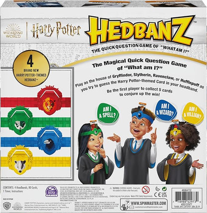 Hedbanz, Harry Potter Wizarding World 2022 Edition with New Cards Family Board Game Gift Toy Merchandise Books Movies Card Game House Headbands, for Adults & Kids Ages 6 and up