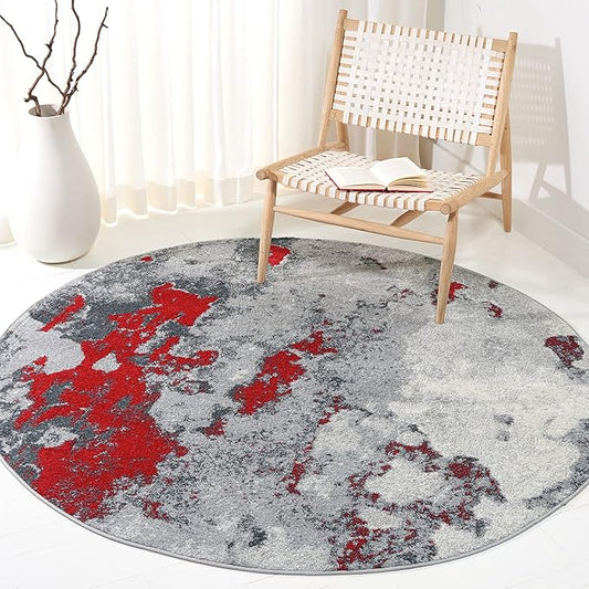 SAFAVIEH Adirondack Collection 10' Round Red / Grey ADR134Q Modern Abstract Non-Shedding Dining Room Entryway Foyer Living Room Bedroom Area Rug