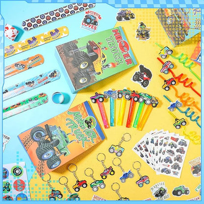 120 Pcs Truck Party Favors Set Include 12 Truck Bubble Wands 12 Slap Bracelets 12 Keychain 12 Truck Gift Bag 12 Truck Stickers 12 Drinking Straw 50 Stickers for Truck Birthday Party Favors