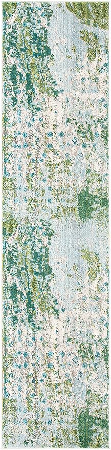 SAFAVIEH Madison Collection Runner Rug - 2'2" x 6', Green & Blue, Modern Abstract Design, Non-Shedding & Easy Care, Ideal for High Traffic Areas in Living Room, Bedroom (MAD499X)