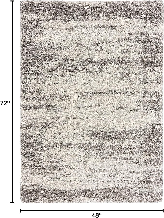 SAFAVIEH Hudson Shag Collection Accent Rug - 4' x 6', Ivory & Grey, Abstract Design, Non-Shedding & Easy Care, 2-inch Thick Ideal for High Traffic Areas in Entryway, Living Room, Bedroom (SGH203A)