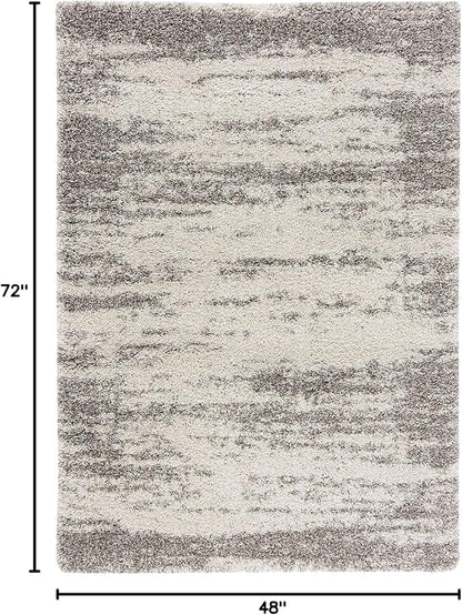 SAFAVIEH Hudson Shag Collection Accent Rug - 4' x 6', Ivory & Grey, Abstract Design, Non-Shedding & Easy Care, 2-inch Thick Ideal for High Traffic Areas in Entryway, Living Room, Bedroom (SGH203A)