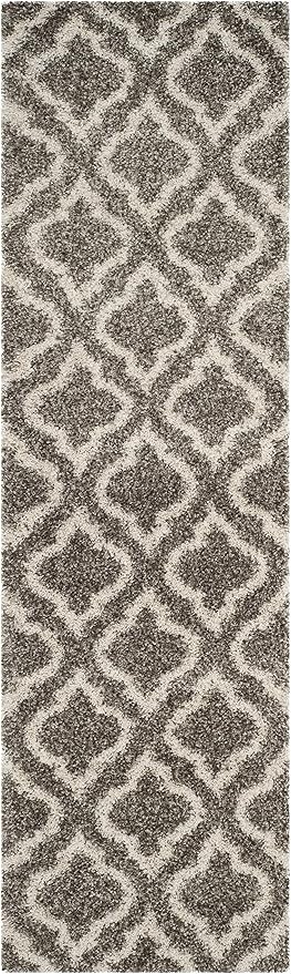 SAFAVIEH Hudson Shag Collection Runner Rug - 2'3" x 14', Grey & Ivory, Moroccan Design, Non-Shedding & Easy Care, 2-inch Thick Ideal for High Traffic Areas in Living Room, Bedroom (SGH284B)