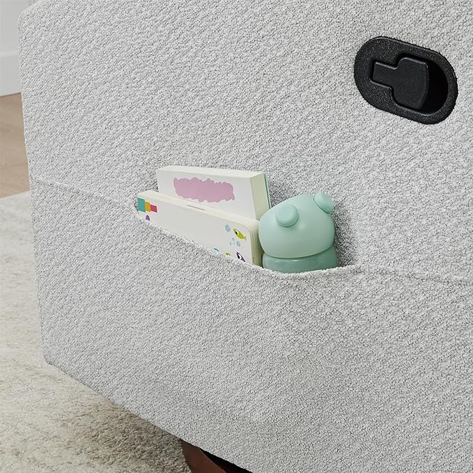 Upholstered Recliner Swivel Glider Nursery Chair Reclining Performance Fabric Rocker with Wood Base,Boucle,Grey