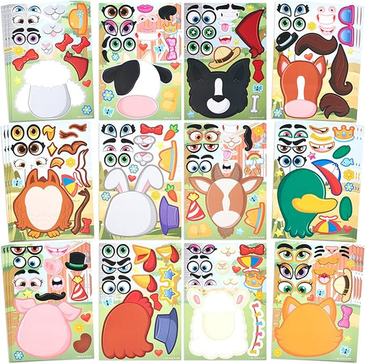JOYIN 36 Pcs 9"x6" Farm Animals Make a face Stickers for Kids, Make Your Own Summer Sticker Sheets, Party Favors Kids Crafts, Goodie Bags Stuffers, Classroom Rewards