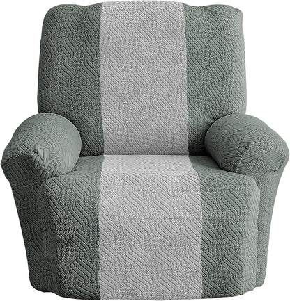Lavish Cover Jacquard Recliner Chair Cover, Stretch Recliner Slipcover, Lazy Boy Recliner Sofa Protector, Furniture Cover for Pets and Scratches(Recliner,Green+LightGrey)