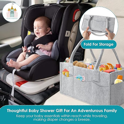 Cute Castle 4 Pack Diaper Caddy Organizer - Portable Baby Caddy Organizer with Handle, Nursery Storage Bin and Car Organizer for Girls, Boys - Baby Gift Basket - Grey