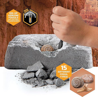 Discovery #MINDBLOWN Colossal Fossil Dig Set, 15-Piece Archeology Excavation Kit, Uncover Real Shark Teeth & More, Every Fossil Set is Unique, STEM Toys for Boys and Girls