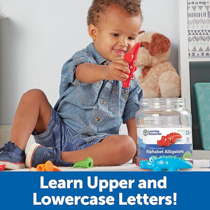 Learning Resources Snap-n-Learn Alphabet Alligators, Fine Motor Toy, 26 Double-Sidedpiece, Ages 18 Months +, Multicolor