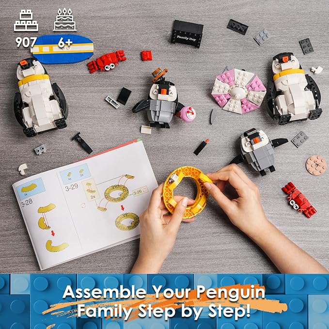 Penguin Family Animal Building Set Creator STEM Toy for Kids 6+, Model Building Kit for Display or Family Activity, Birthday Gift for Kids Boys and Girls Ages 6-12 (907PCS)