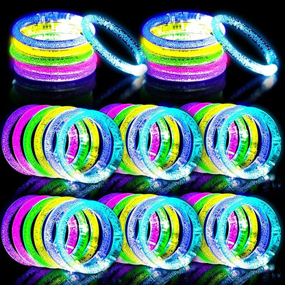 MCPINKY 12PCS Glow Bracelets Bulk, Glow in the Dark Bracelets Light up LED Bracelets for Bachelorette Graduation Parties Discos Clubs