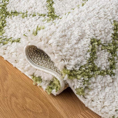 SAFAVIEH Arizona Shag Collection Runner Rug - 2'3" x 8', Ivory & Green, Moroccan Design, Non-Shedding & Easy Care, 1.6-inch Thick Ideal for High Traffic Areas in Living Room, Bedroom (ASG741Y)