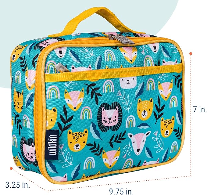 Wildkin Kids Insulated Lunch Box Bag for Boys & Girls, Reusable Kids Lunch Box is Perfect for Early Elementary Daycare School Travel, Ideal for Hot or Cold Snacks & Bento Boxes (Party Animals)