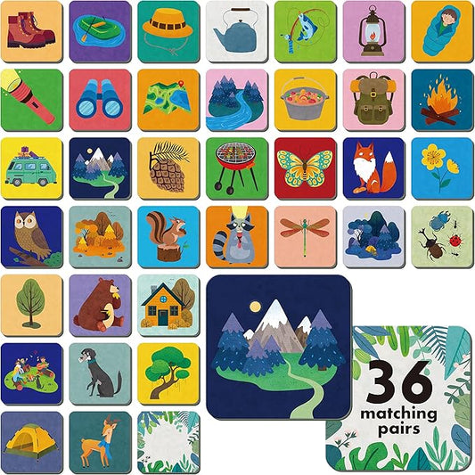 Hebayy Memory Matching Game, 72 PCS Camping Theme Matching Cards for Toddlers 36 Designs Memory Cards Educational Learning Toys for Preschool 4 5 6 Years Old